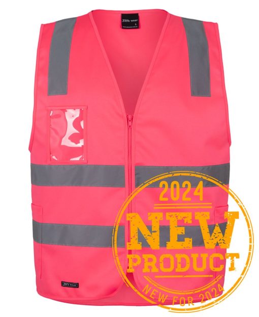 6DNSZ- jbs wear hi vis day night safety vest with zip front pink-front new view