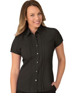 2173-City-Collection-Ladies-City-Stretch-Spot-Shirt-Short-Sleeve-Black-Modelled