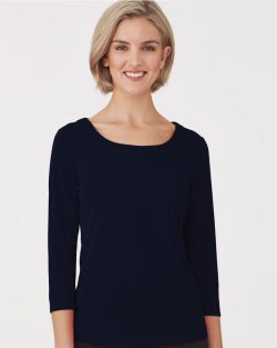 City-Collection-Smart-Knit-2290-Womens-Top-Navy-TQ-sleeve